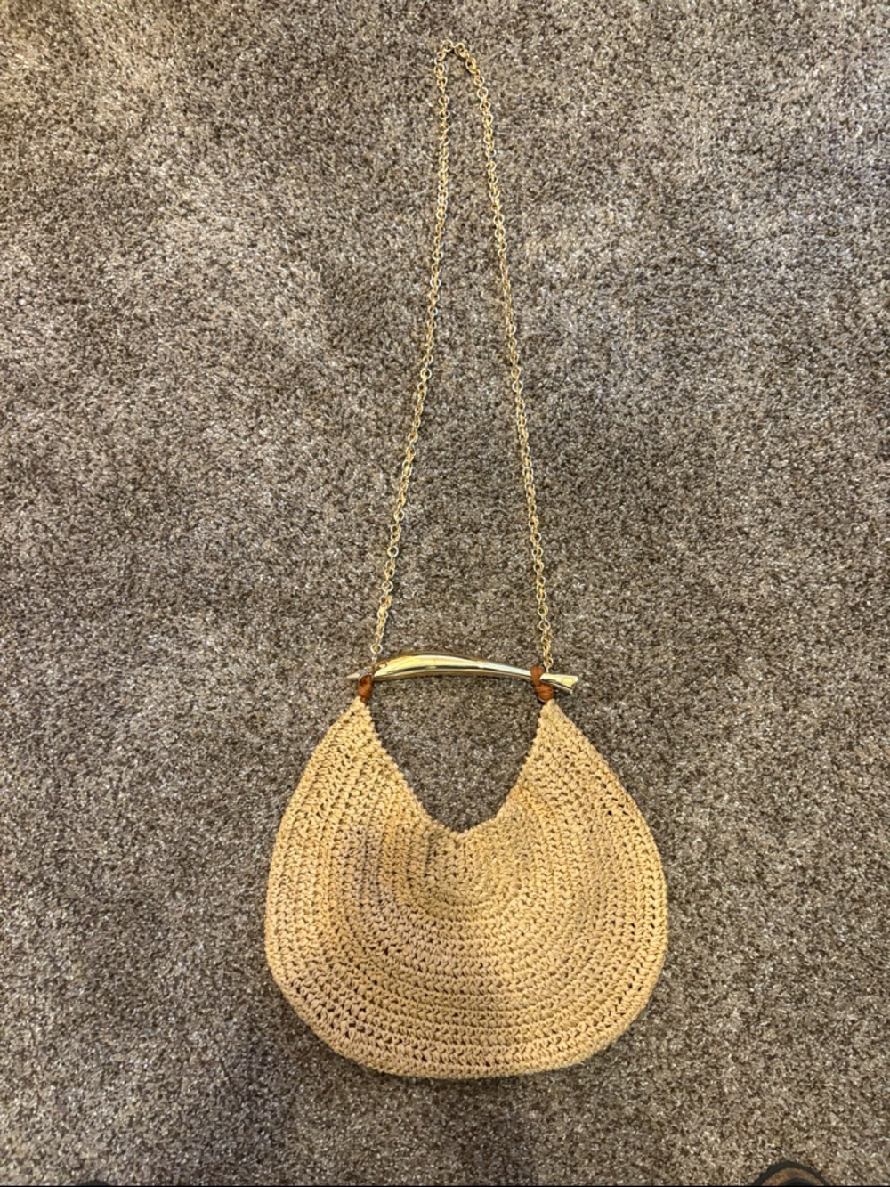 Brielle Crossbody Woven Straw Hobo Shoulder Bag with Gold Chain - Beige - Picture 2 of 8